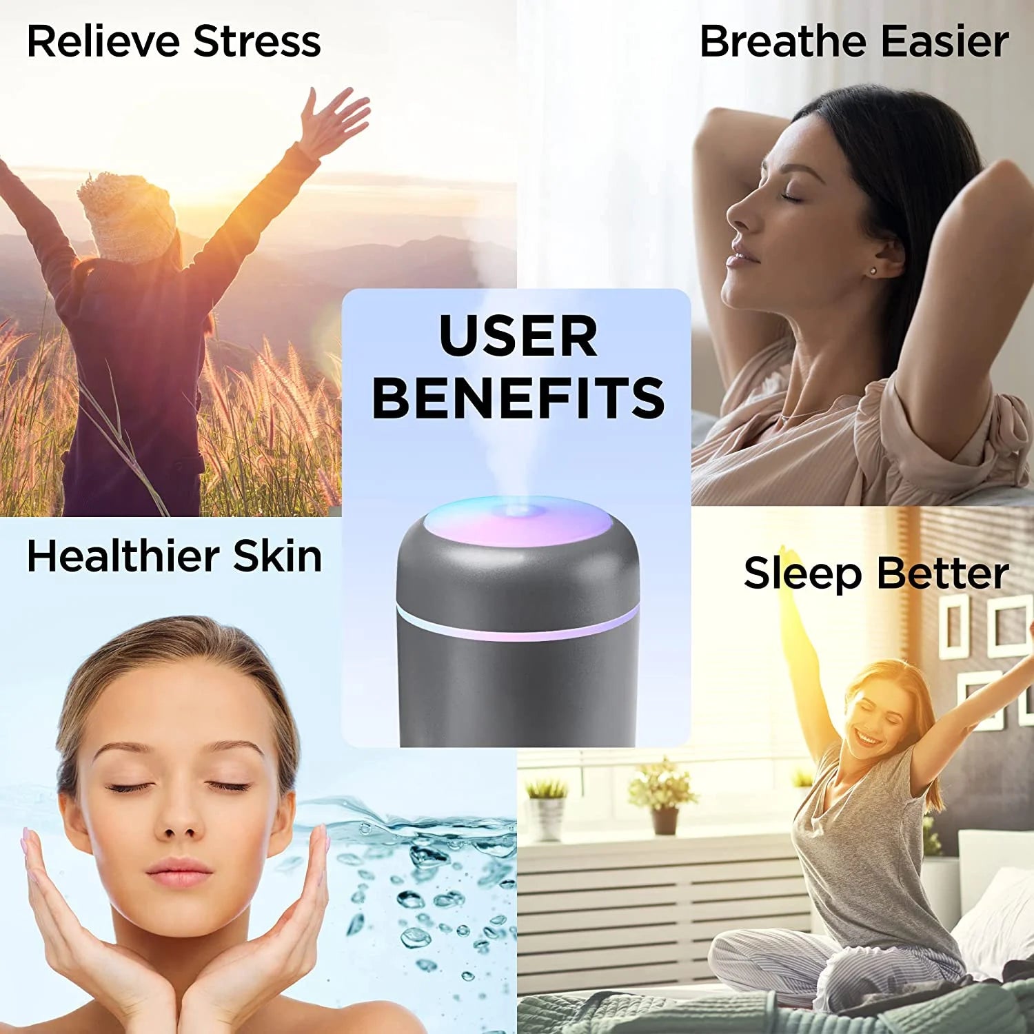 Breathe Easy Portable Personal Humidifier, USB Powered, Night Light, Timer Included, for Allergies, Dry Skin and Improved Sleep, White