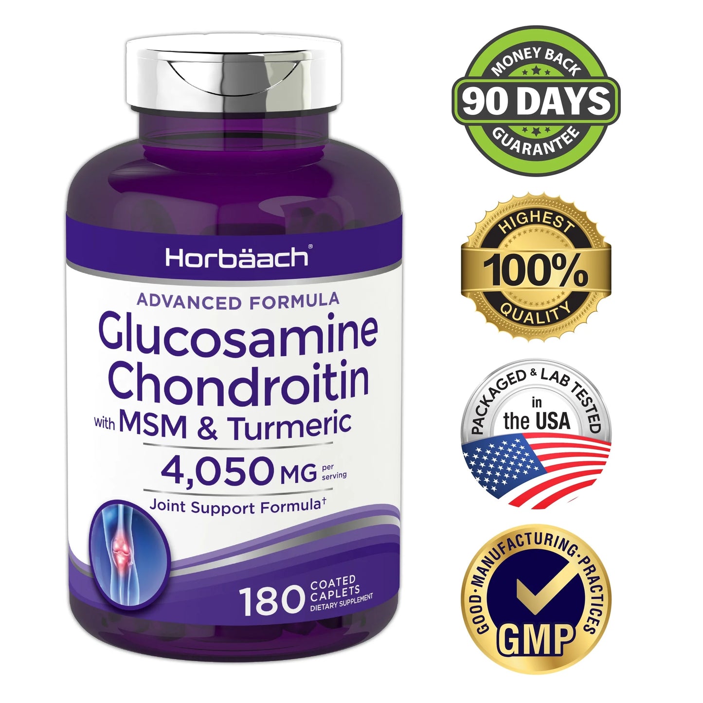 Glucosamine Chondroitin with Turmeric & MSM | 4050 Mg | 180 Caplets | by