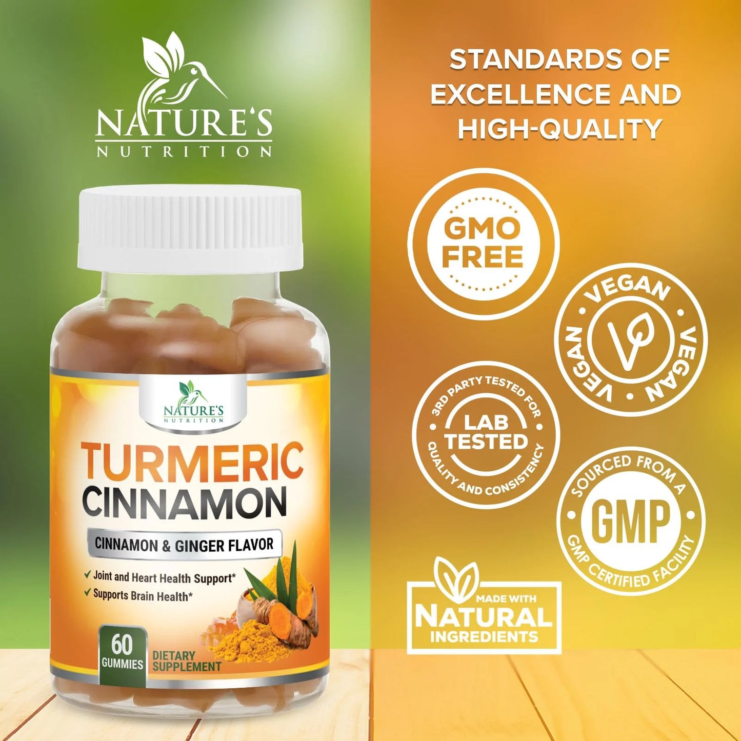 Turmeric Curcumin Gummies 95% Curcuminoids with Cinnamon, Ginger & Black Pepper Extract for Max Absorption Joint Support Supplement, Nature'S Herbal Turmeric Gummy Pills, Vegan Non-Gmo - 60 Gummies