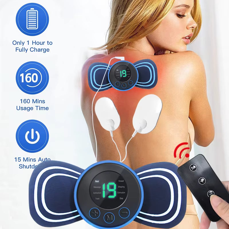 Mini Cervical Spine Patch Remote Control and Portable Massager with Patches for Full Body Massage with Multi-Mode Adjustment