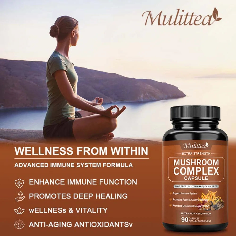 Mushroom Complex Tablet - Mushroom Complex Supplement with Lion'S Mane Cordyceps - 90 Vegen Capsules(Gluten Free)