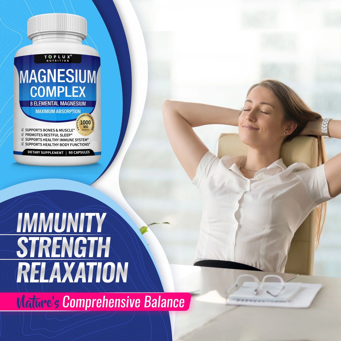 Magnesium Complex 8 Elemental Magnesium Supplement 1000Mg Glycinate, Citrate, Malate, Taurate