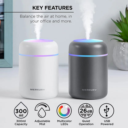 Breathe Easy Portable Personal Humidifier, USB Powered, Night Light, Timer Included, for Allergies, Dry Skin and Improved Sleep, White