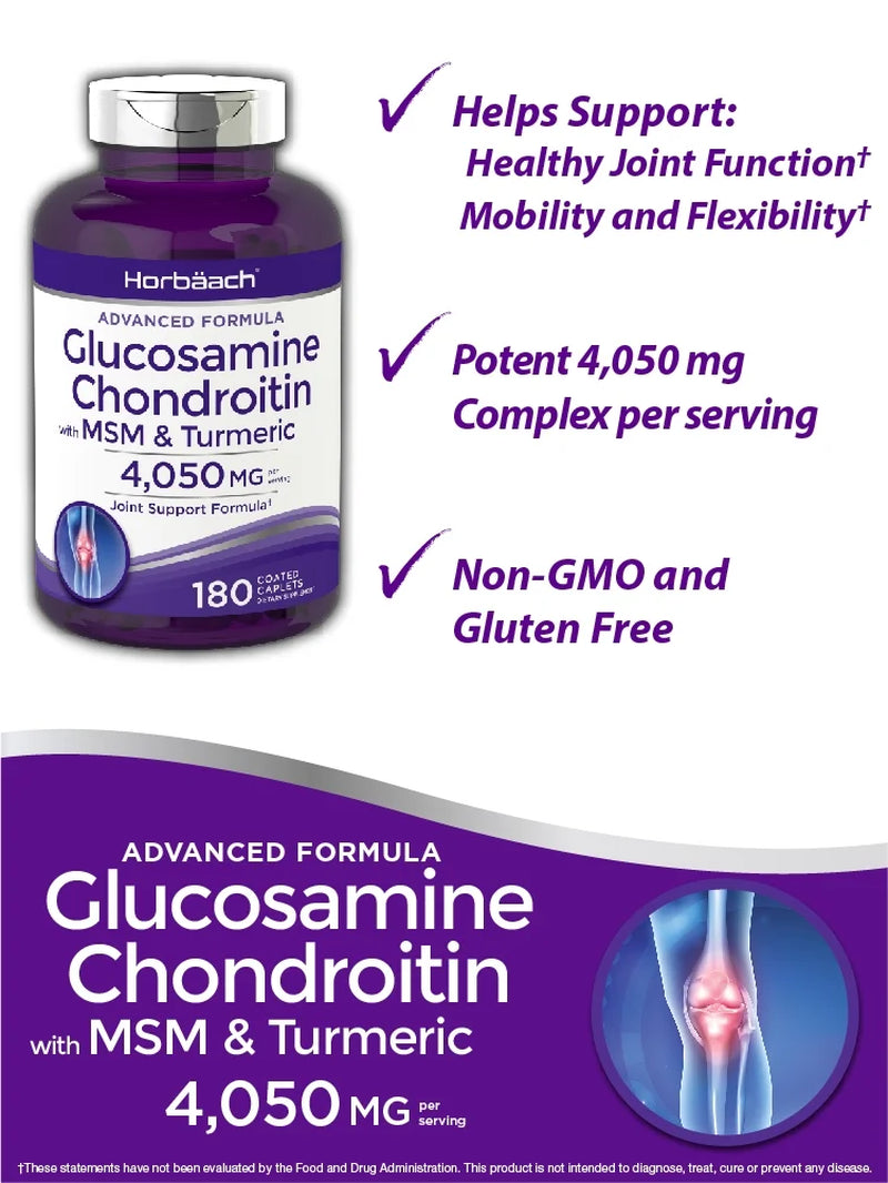 Glucosamine Chondroitin with Turmeric & MSM | 4050 Mg | 180 Caplets | by