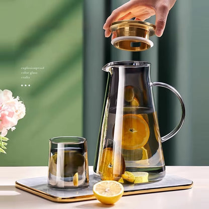 Nordic Glass Water Bottle Set Large Capacity High Temperature Resistant Glass Kettle Home Classic Pure Color Juice Kettle