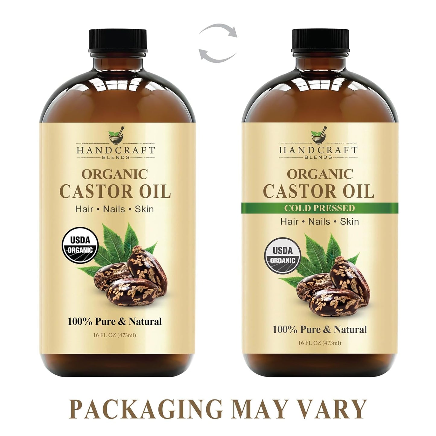 Cold-Pressed Organic Castor Oil in Glass Bottle - 16 Fl Oz - 100% Pure and Natural - Premium Grade Oil for Hair Growth, Eyelashes and Eyebrows - Carrier Oil - Hair and Body Oil