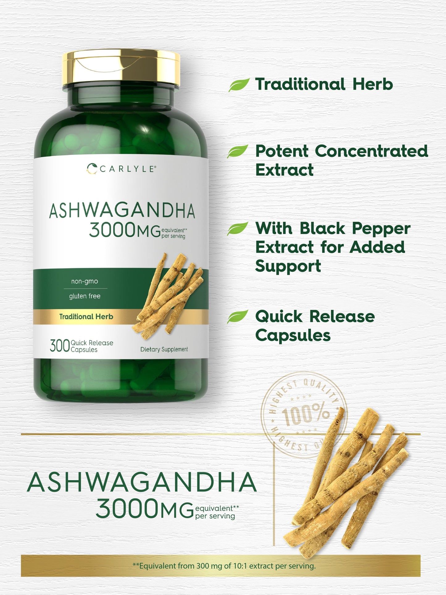 Ashwagandha Supplement 3000Mg | 300 Capsules | Non-Gmo, Gluten Free | by