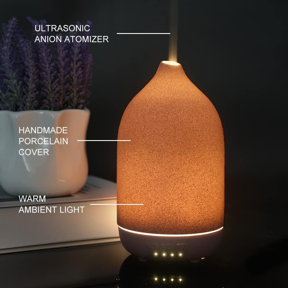 Essential Oil Diffusers, Aromatherapy Diffuser for Essential Oils, 100Ml Ceramic Oil Diffusers for Large Room - 5 Timers, Warm Ambient Light, Auto-Off (M40-Purple)