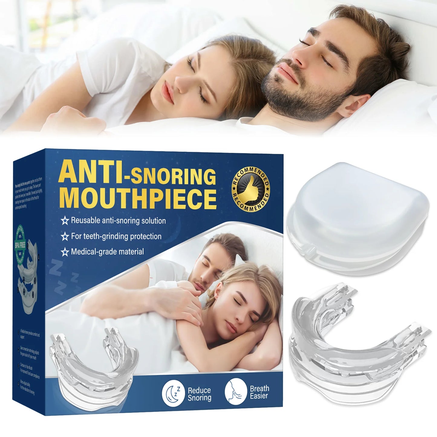 Anti-Snoring Mouthpiece - Anti-Snoring Mouth Guard, Snoring Solution Adjustable Mouth Guard - Helps Stop Snoring, Anti-Snoring Devices for Man Sleep