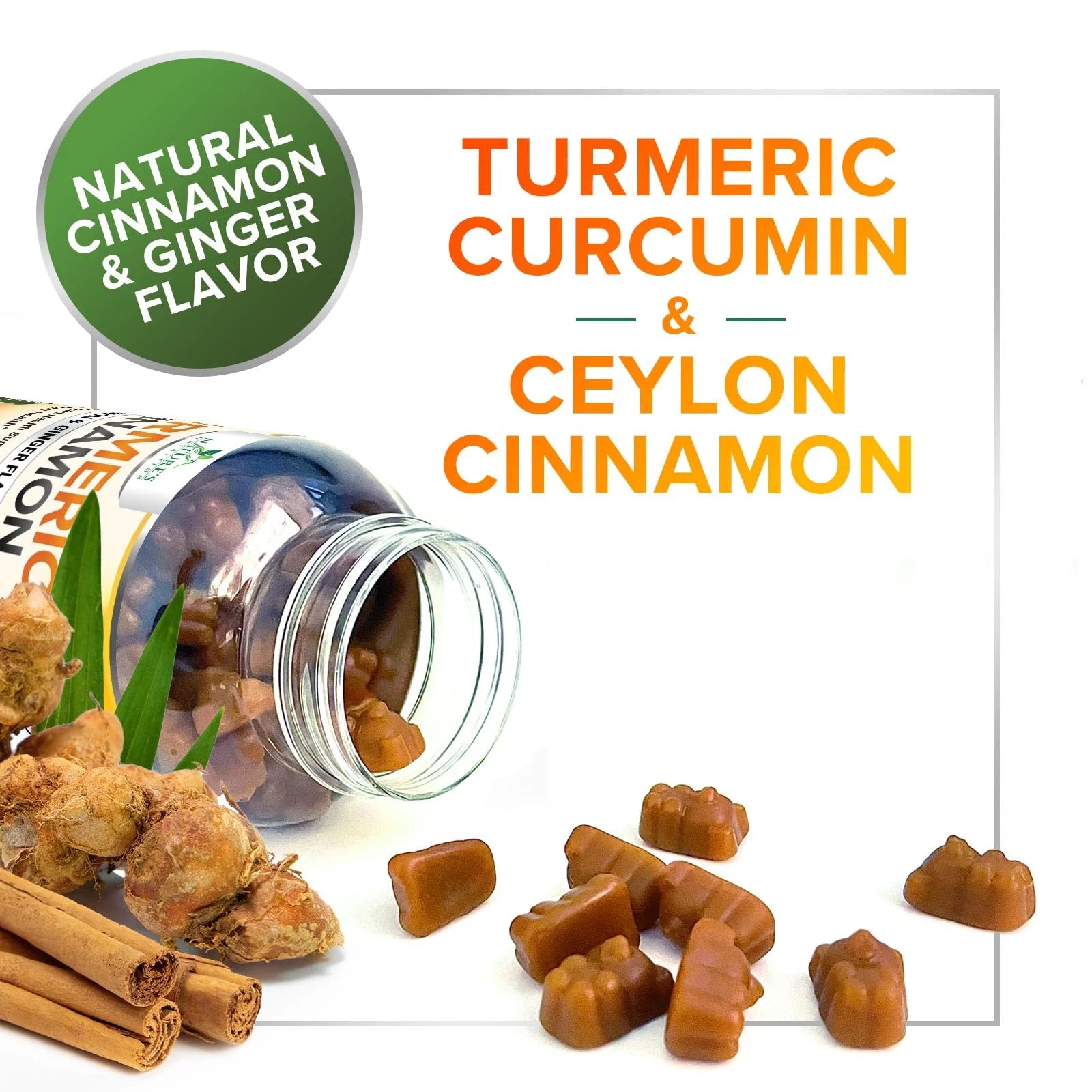 Turmeric Curcumin Gummies 95% Curcuminoids with Cinnamon, Ginger & Black Pepper Extract for Max Absorption Joint Support Supplement, Nature'S Herbal Turmeric Gummy Pills, Vegan Non-Gmo - 60 Gummies