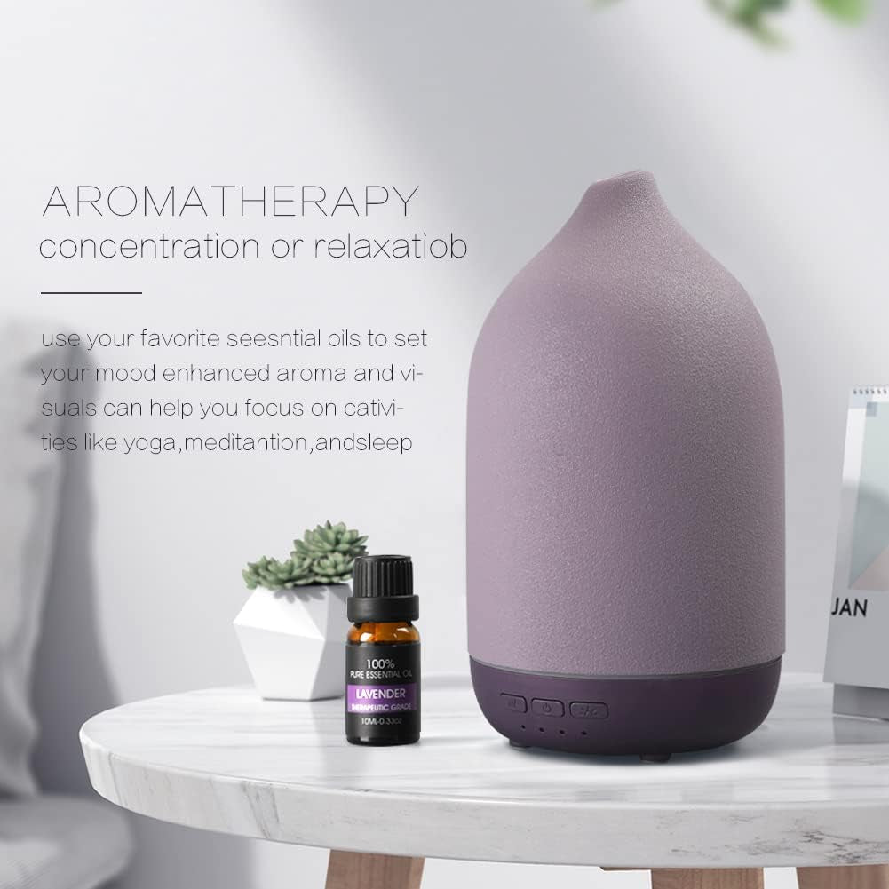 Essential Oil Diffusers, Aromatherapy Diffuser for Essential Oils, 100Ml Ceramic Oil Diffusers for Large Room - 5 Timers, Warm Ambient Light, Auto-Off (M40-Purple)