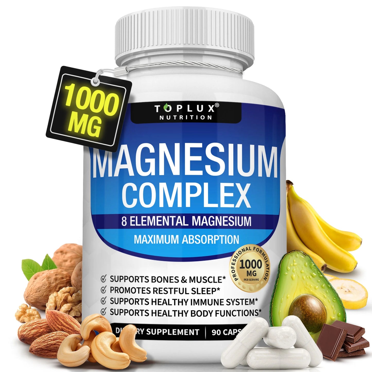 Magnesium Complex 8 Elemental Magnesium Supplement 1000Mg Glycinate, Citrate, Malate, Taurate