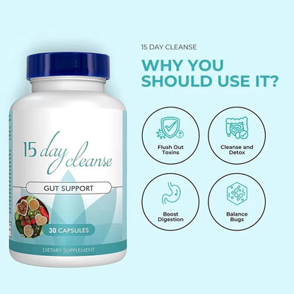 Gut Health Supplements - Improve Digestive Comfort 15 Day Cleanse Detox Gut & Colon Support Capsules