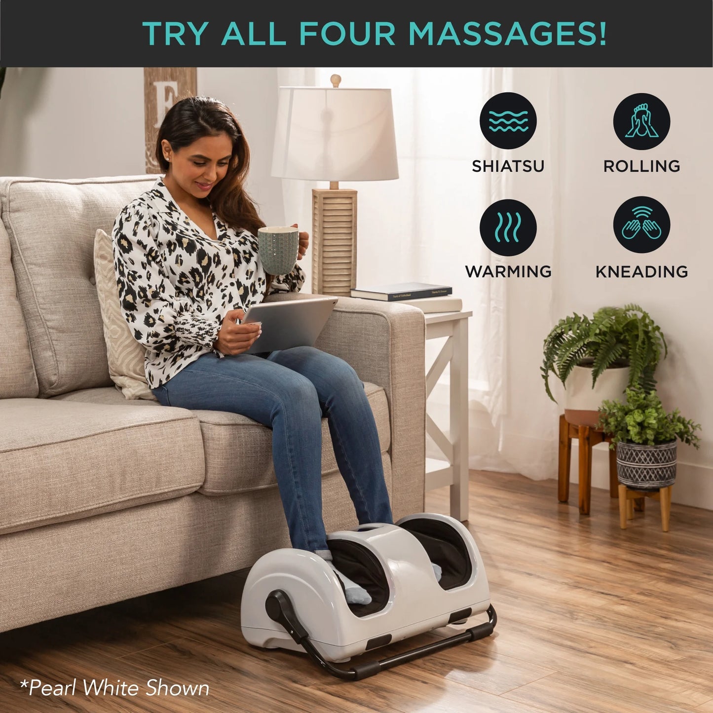 Foot Massager Machine, Therapeutic Reflexology Massager W/ High-Intensity Rollers - Pearl White