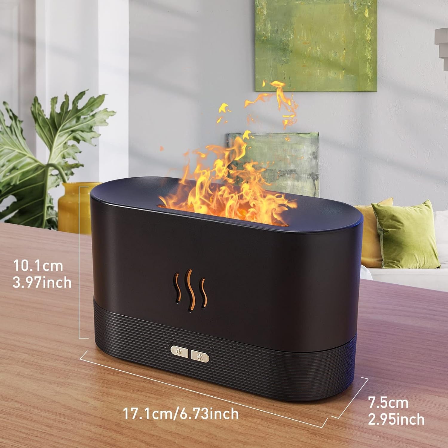 Colorful Flame Air Aroma Diffuser Humidifier, Upgraded 7 Flame Colors Noiseless Essential Oil Diffuser for Home,Office,Yoga with Auto-Off Protection 180Ml (8Hours Black)