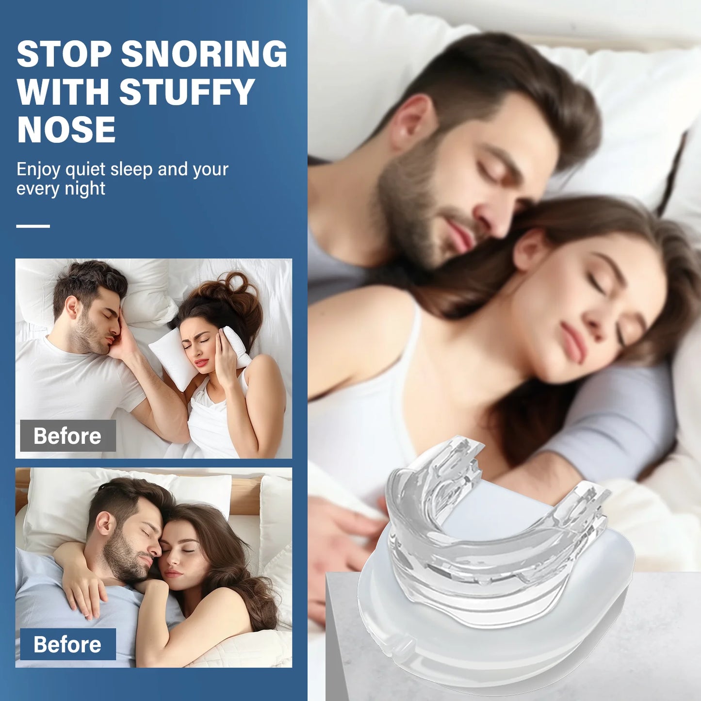 Anti-Snoring Mouthpiece - Anti-Snoring Mouth Guard, Snoring Solution Adjustable Mouth Guard - Helps Stop Snoring, Anti-Snoring Devices for Man Sleep