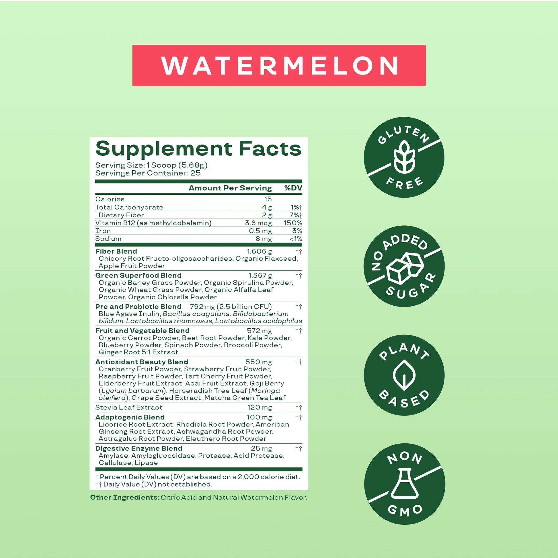 Greens & Superfoods Powder, Watermelon, 25 Servings