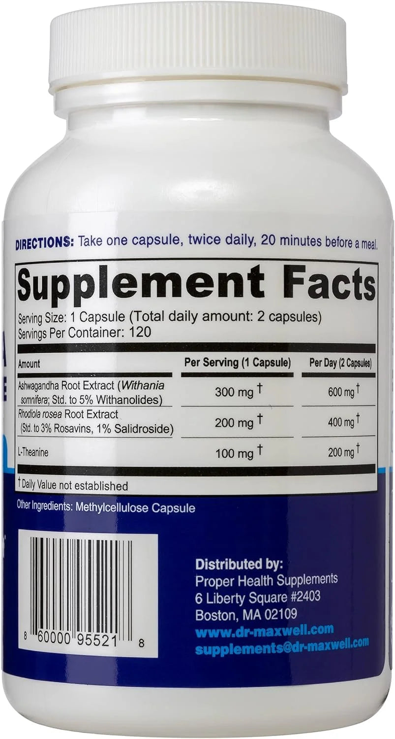 Cortisol Manager Supplement, Supports Relaxation, Mood & Sleep in Times of Occasional Stress, Ashwagandha Rhodiola Adaptogens Supplements, Helps Maintain Normal Cortisol Levels, 120 Capsules, USA