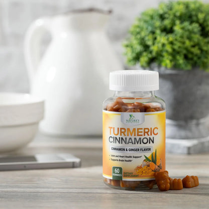 Turmeric Curcumin Gummies 95% Curcuminoids with Cinnamon, Ginger & Black Pepper Extract for Max Absorption Joint Support Supplement, Nature'S Herbal Turmeric Gummy Pills, Vegan Non-Gmo - 60 Gummies