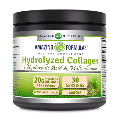 Hydrolyzed Collagen with Hyaluronic Acid & Multivitamins Supplement | 30 Servings Powder | 690 Grams | Chocolate Flavor | Made in USA