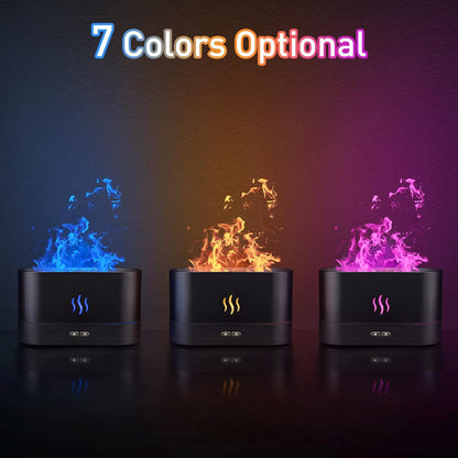 Colorful Flame Air Aroma Diffuser Humidifier, Upgraded 7 Flame Colors Noiseless Essential Oil Diffuser for Home,Office,Yoga with Auto-Off Protection 180Ml (8Hours Black)