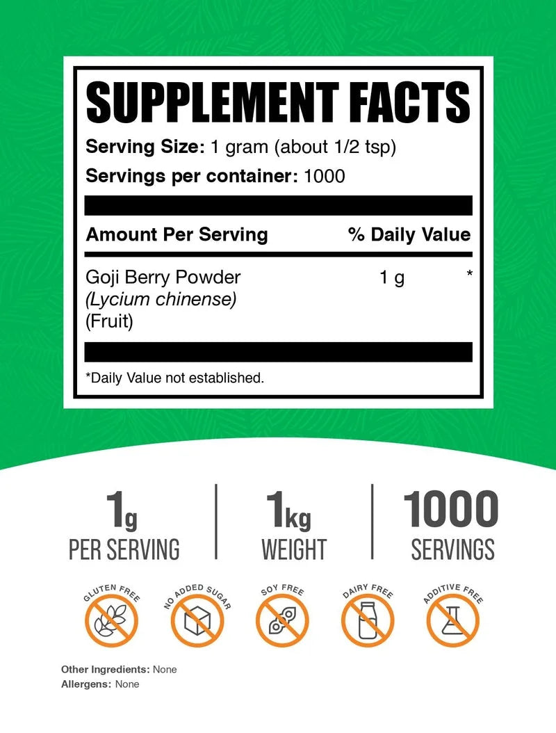 Bulksupplements Goji Berry Powder - 1G per Serving - 250 Grams (8.8 Oz) - 250 Servings