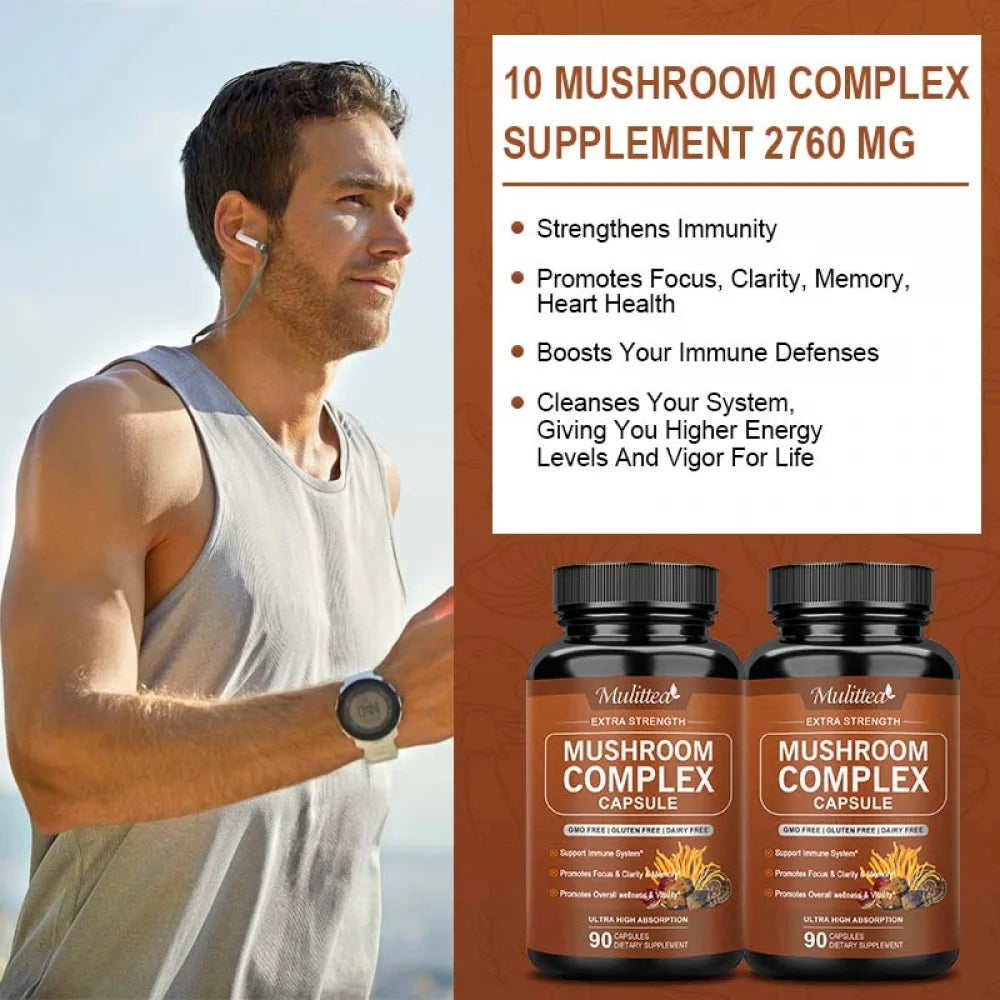 Mushroom Complex Tablet - Mushroom Complex Supplement with Lion'S Mane Cordyceps - 90 Vegen Capsules(Gluten Free)